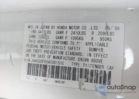 2010 Acura Tsx 2.4 z USA, uszkodzony, nr VIN JH4CU2F65AC001510
